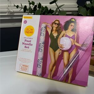 Sun Squad Inflatable Pool Noodle Set 3 Pieces Palm Leaf Pink Glitter Beach Ball